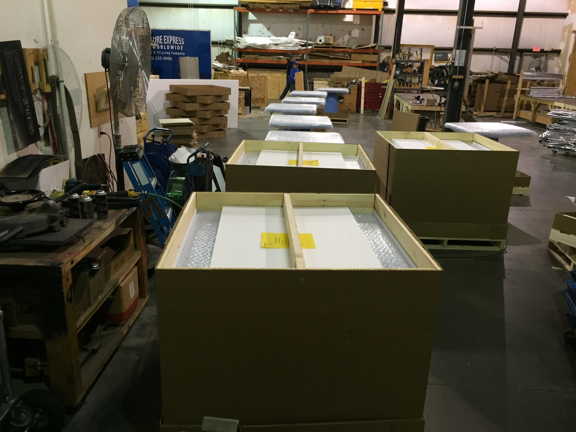 Tables crated and packaged